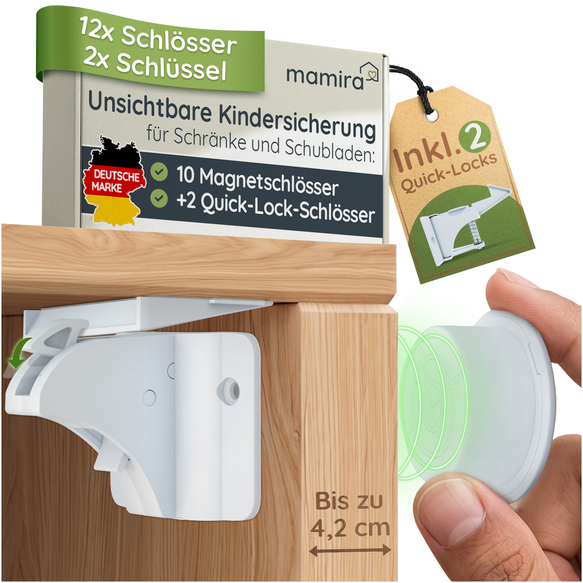 Magnetschlüssel öffnet die unsichtbare Kindersicherung an der Schranktür