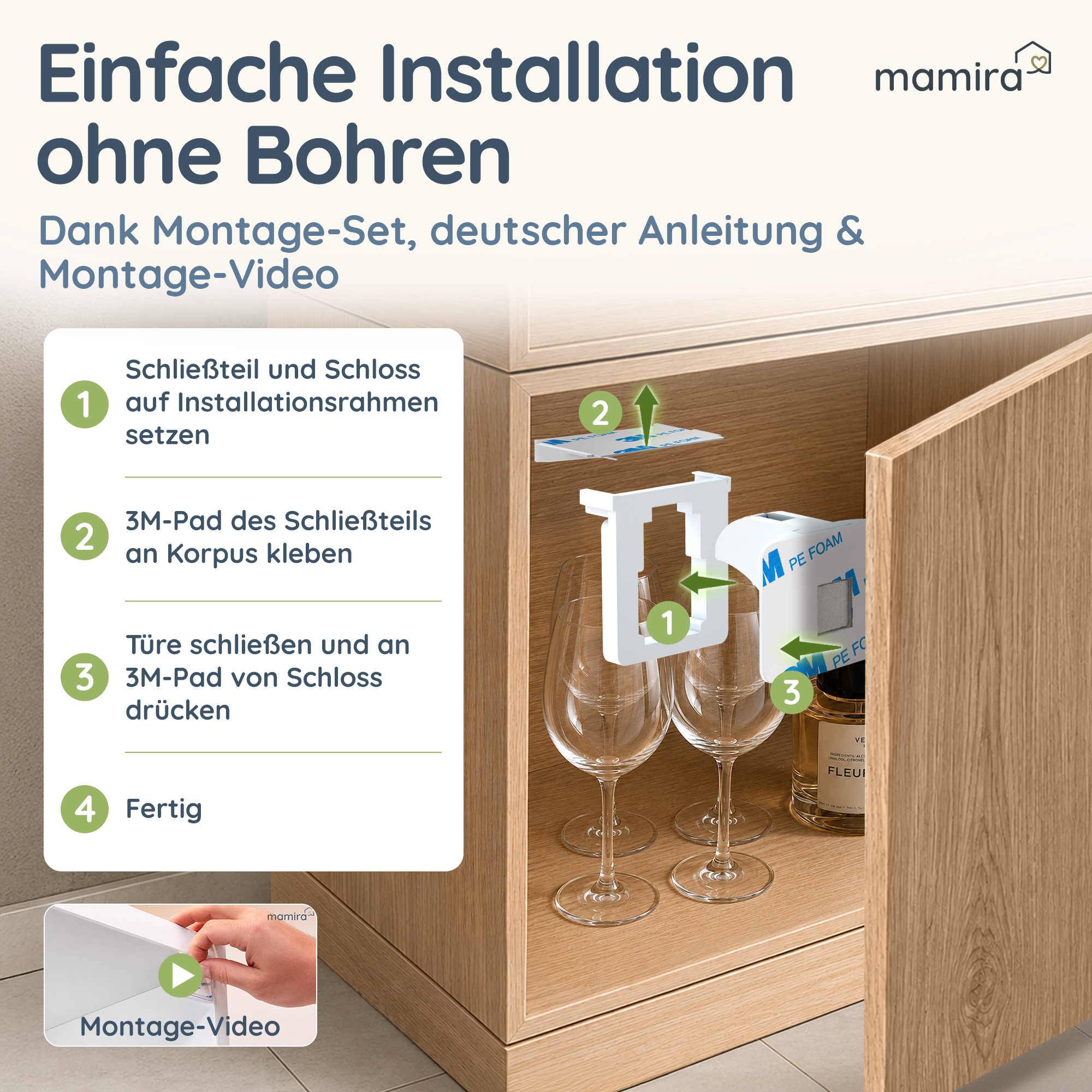 Einfache Installation ohne Bohren in vier Schritten